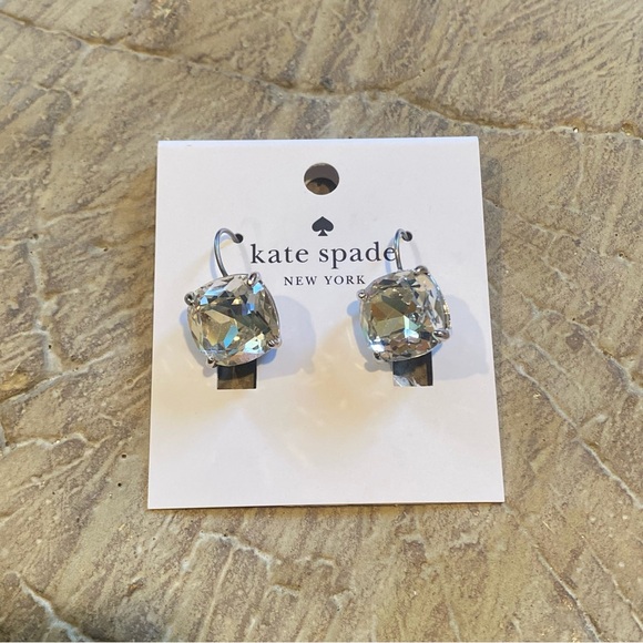 Kate Spade Lever Back Square Confetti Glitter Clear Cushion Cut Earrings NWT - Picture 11 of 12